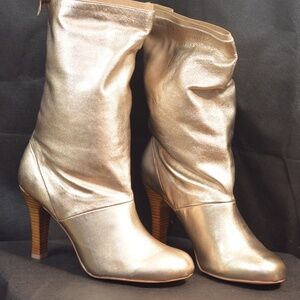 Gold 3" heel Genuine Leather Boots SZ 9/40 French Connection NIB